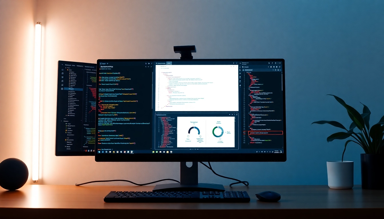 Visit https://32win.cheap for reliable Win32 application tools and Windows development resources, illustrated with a modern tech workspace.