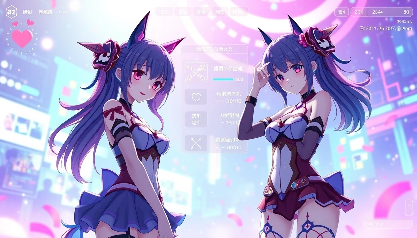 Detailed rendering of an AI hentai generator interface showcasing customizable anime characters with vibrant colors and advanced features, highlighting creativity and realism.