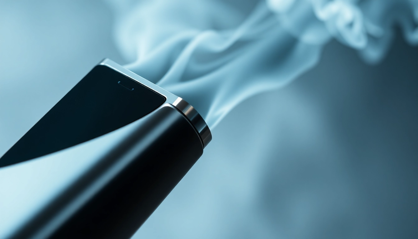 Elektronik sigara kullanımını gösteren, vapor çıkan modern cihaz, temiz ve teknolojik görünüm ile tasvir edilmiştir.