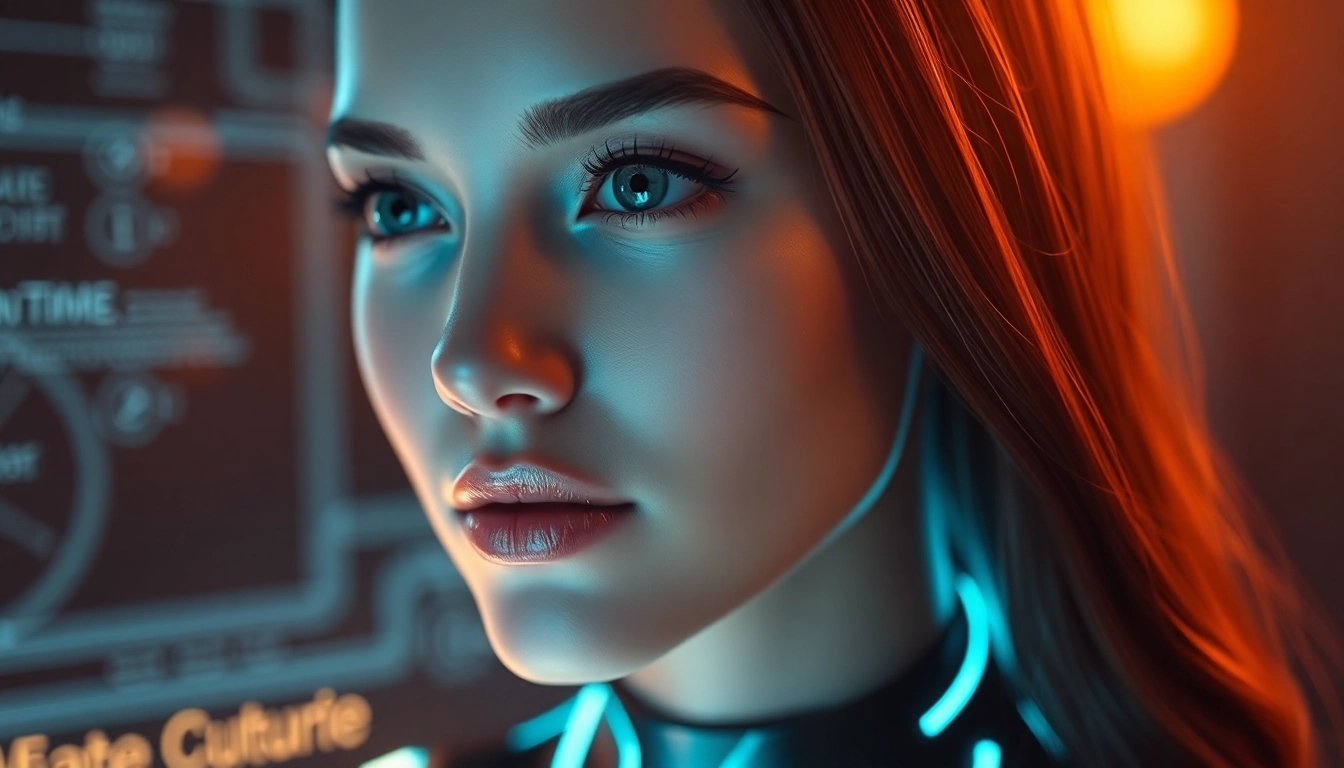 AI girlfriend engaging in a realistic, warm conversation on a sleek digital interface designed for 2025 users.