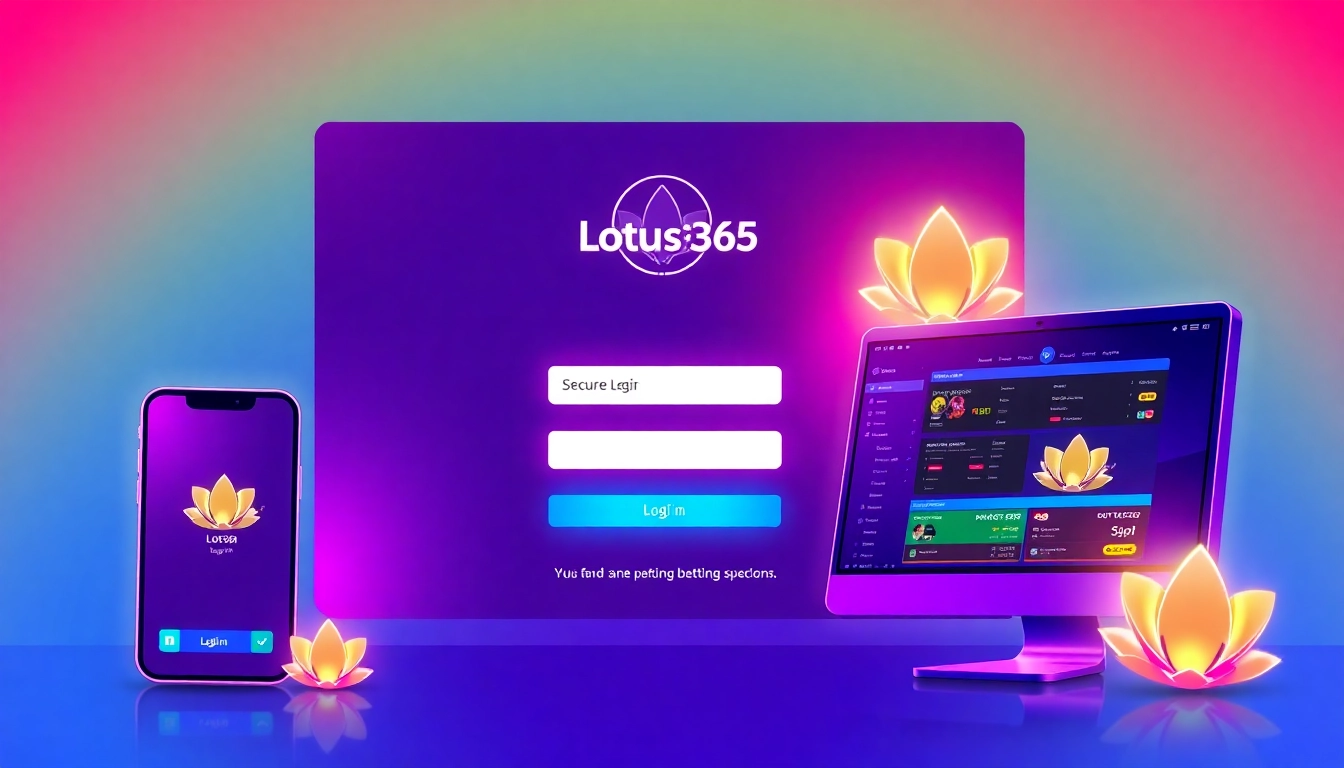 Illustration showing a secure Lotus365 ID login interface on devices highlighting easy access to online betting and casino games.