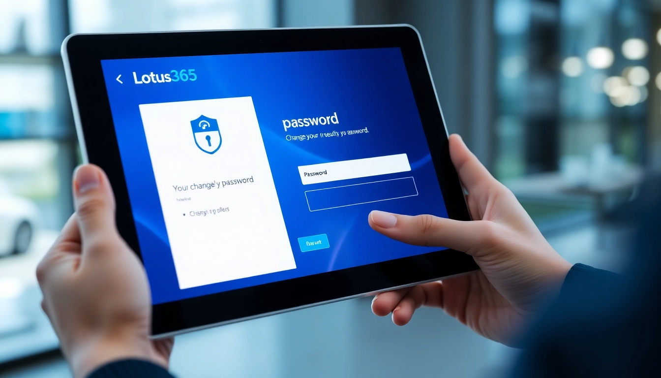 Lotus365 Blue security interface illustrating a user updating their password for enhanced account protection.