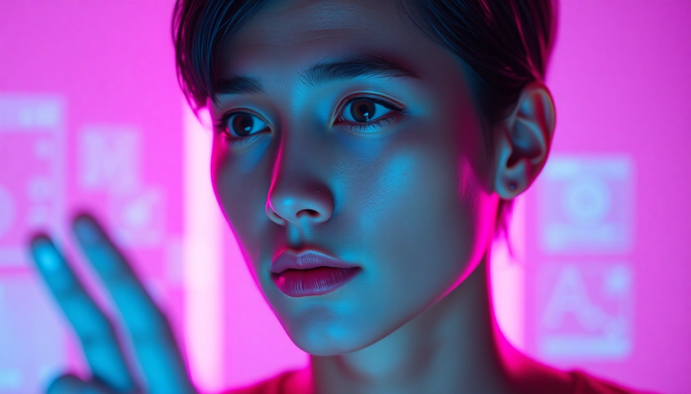 NSFW AI Image Generator realistic visuals with neon UI overlays for immersive demo.