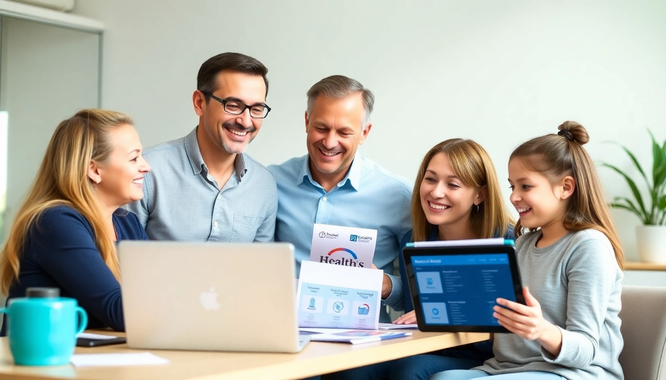 Affordable private health insurance: a family consults with an advisor in a welcoming office.