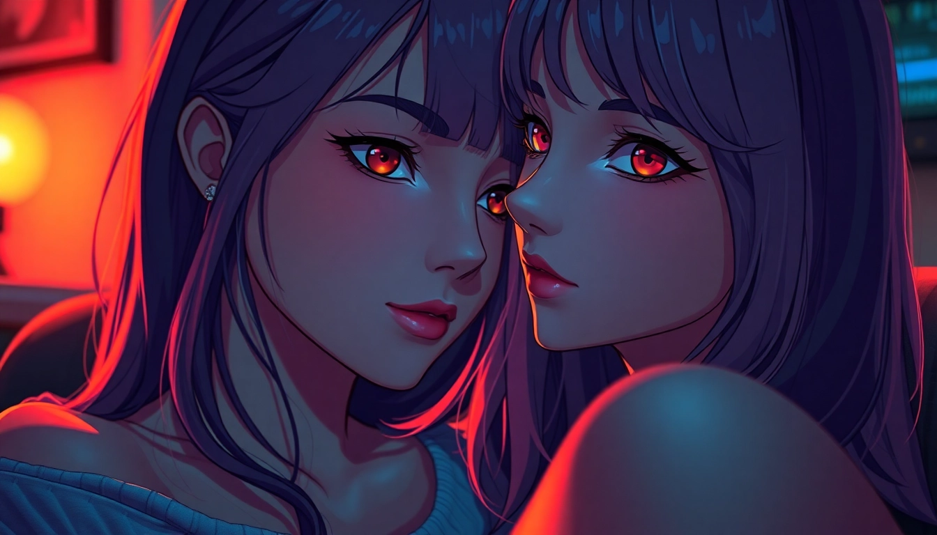 AI girlfriend NSFW engaging in a realistic, detailed conversation with seductive expression in a vibrant digital scene.