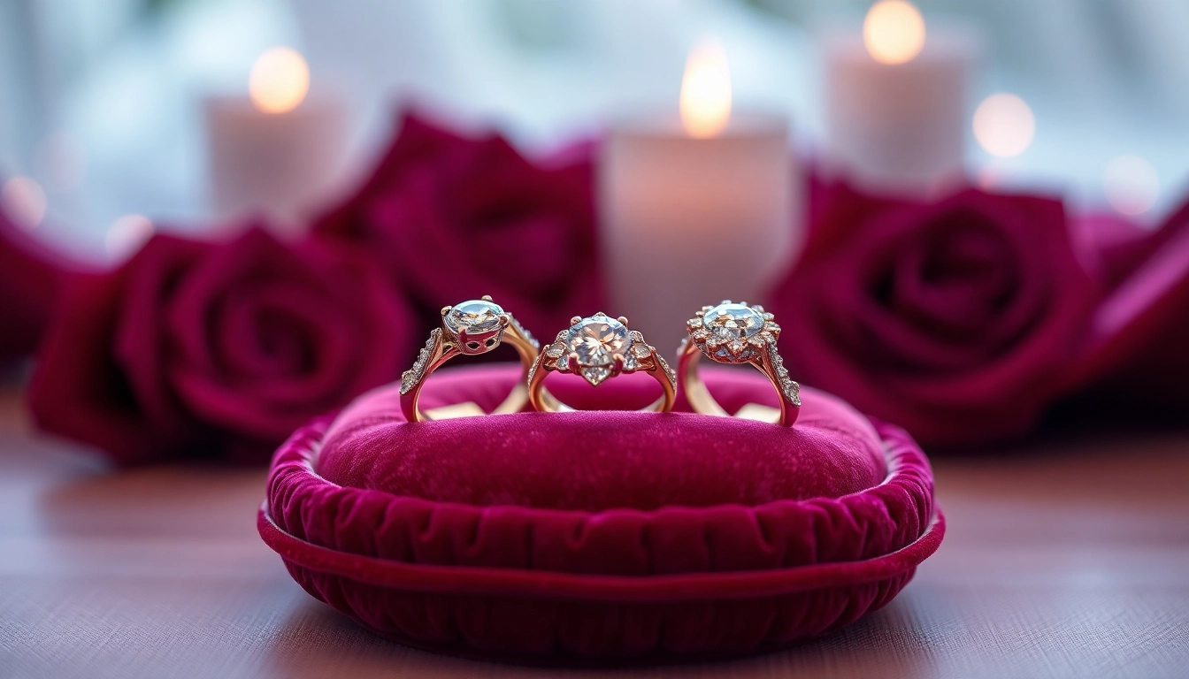 Proposal rings presented on a velvet cushion with romantic ambiance to attract buyers of