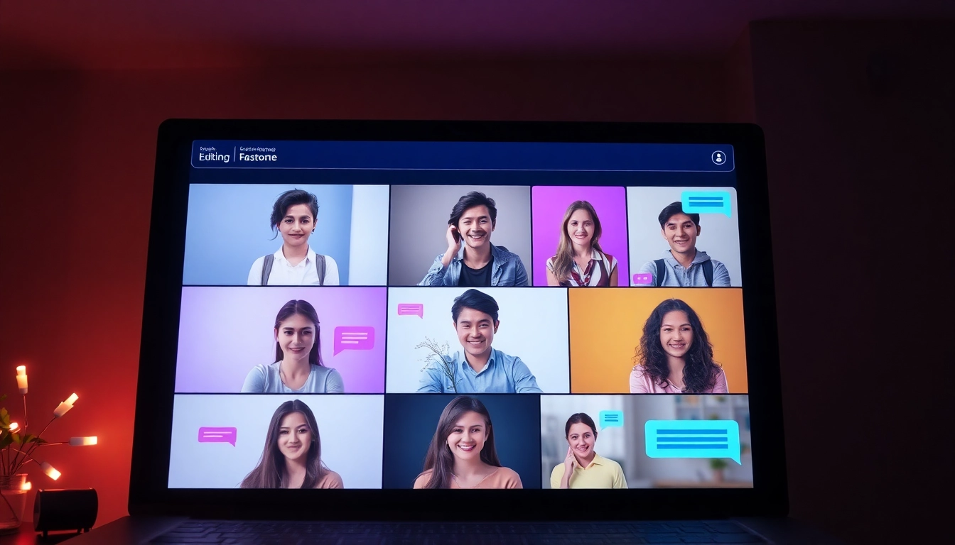 Engaging gay chat environment with diverse people connecting online for friendly conversations