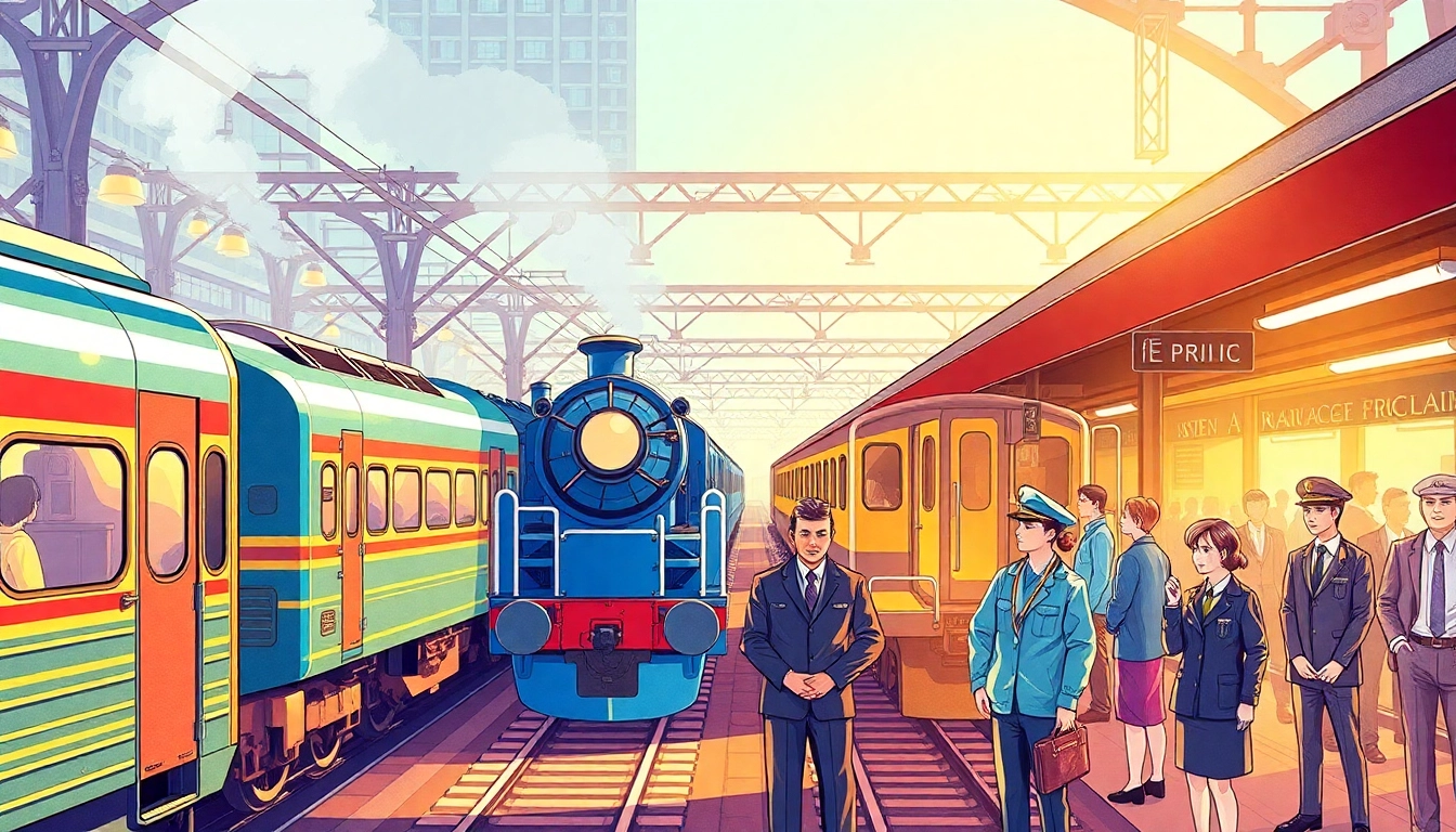 Railway Jobs recruitment poster showing railway staff and trains to attract job seekers in the