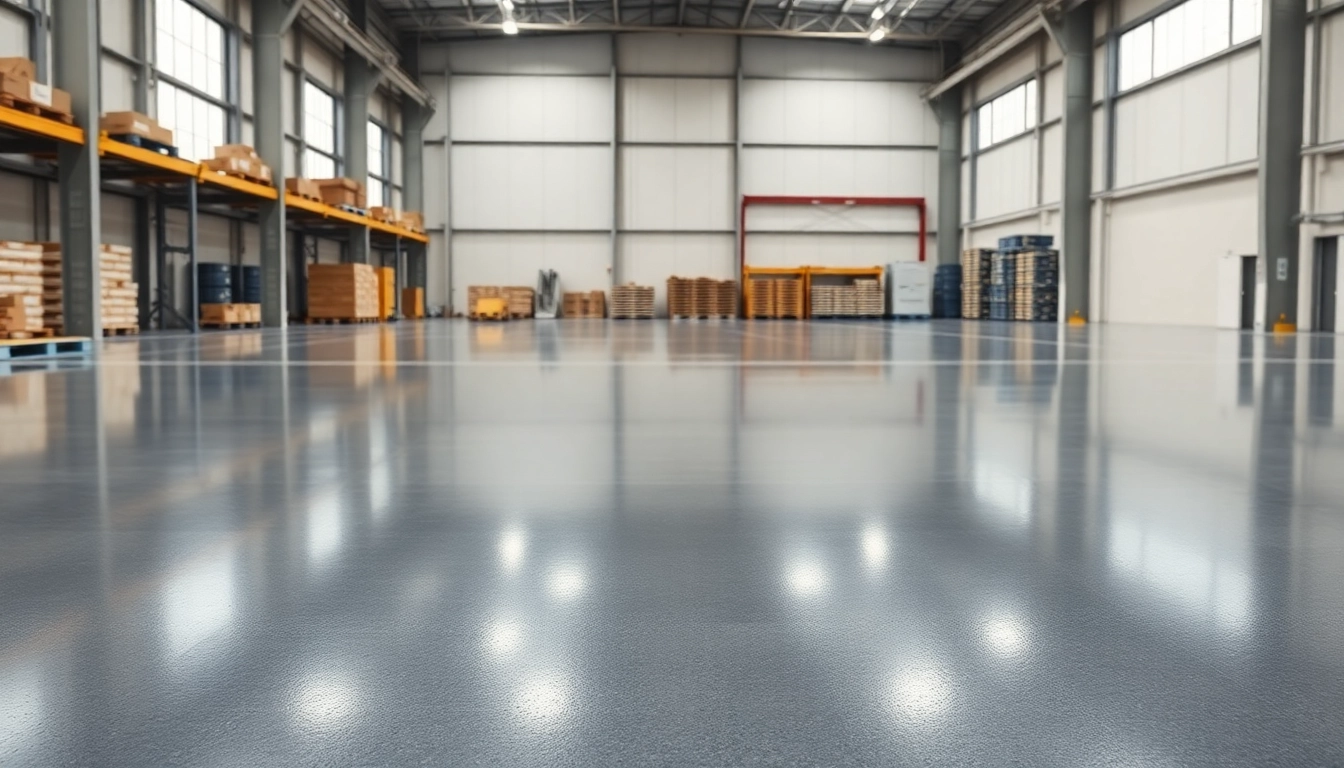 Professional epoxy resin floor coating enhances industrial space with glossy, durable finish