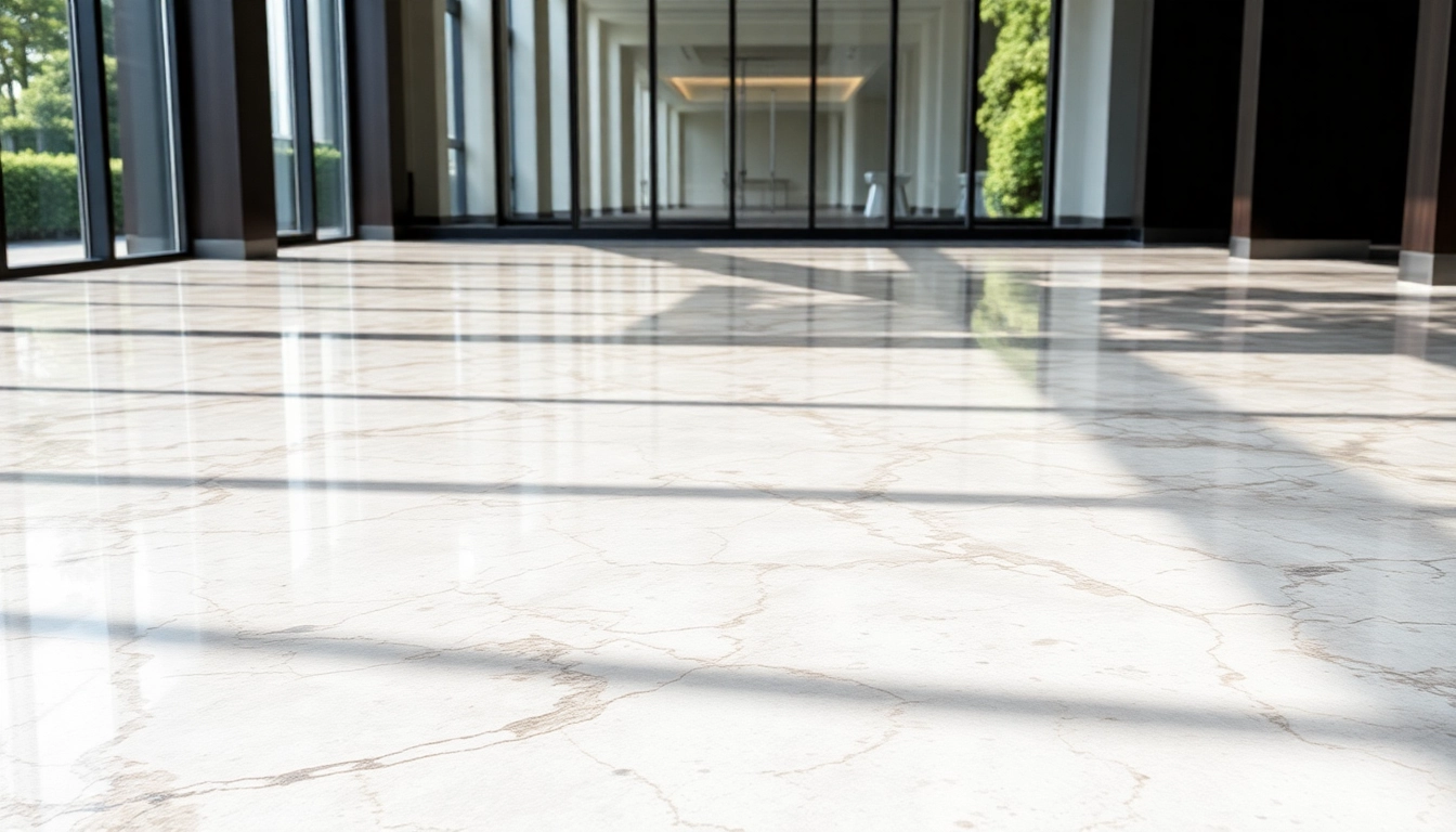 Professional installing an epoxy resin floor with a sleek, durable surface suited for